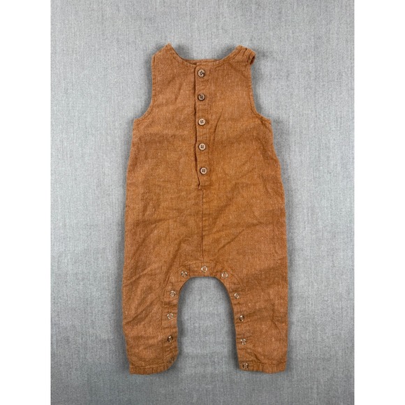 Rylee + Cru Other - Rylee + Cru Kids Rust Linen Cotton Blend Button Front Romper 6-12M